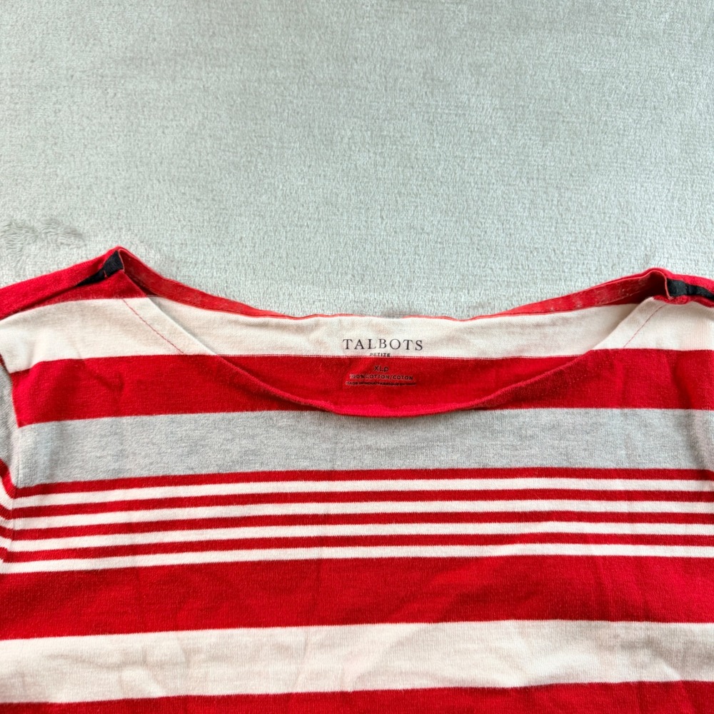 Talbots Women's XL Petite Authentic Striped Long Sleeve Tee Red White - Picture 3 of 8